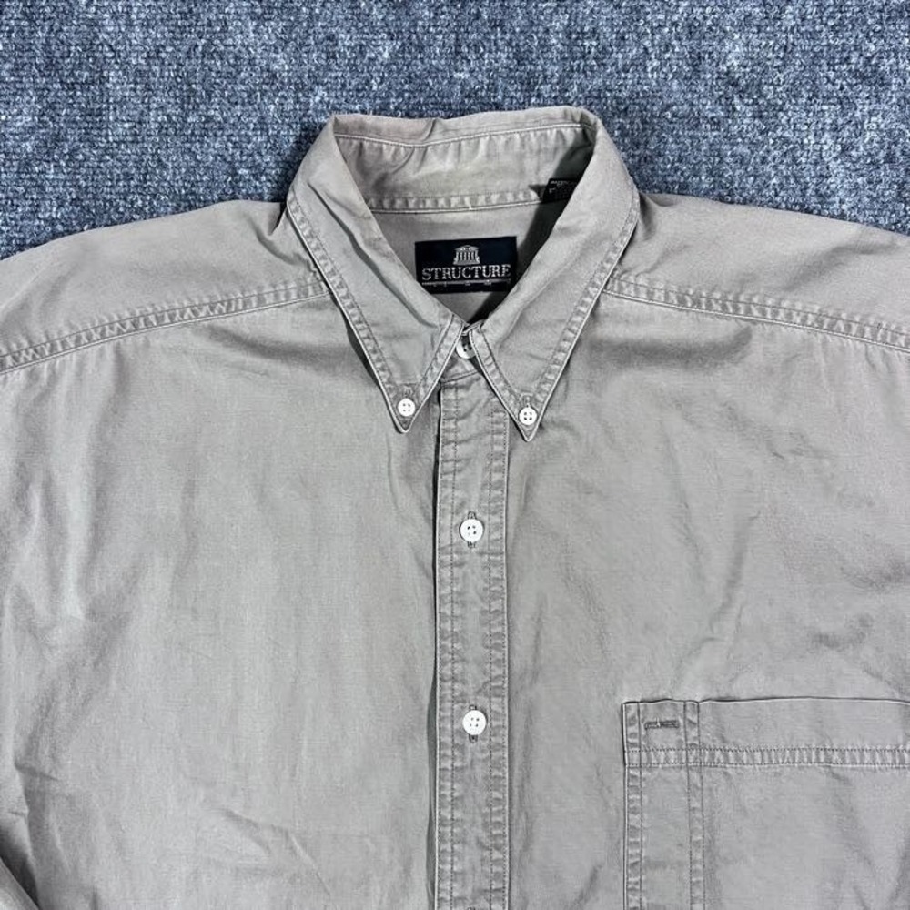 VTG 90s Structure Men's Large Greystone Long‎ Sleeve 100% Cotton Button-Up Shirt